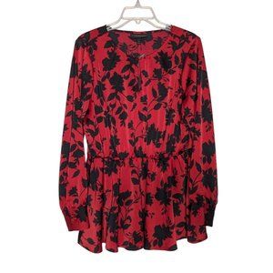 Lane Bryant floral red black elastic waist‎ long sleeve peplum blouse 14